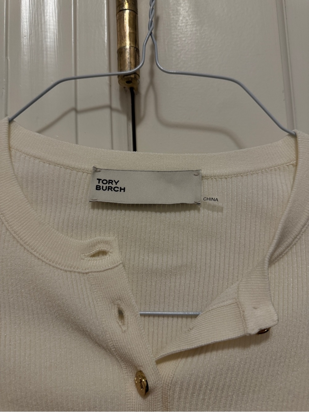 Tory Burch Cream Ribbed Henley Long-Sleeve Top - Picture 2 of 8
